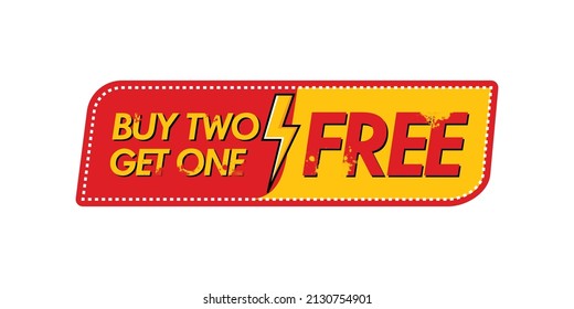 Buy two get one free label concept design vector