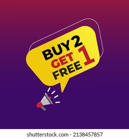 Buy two get one free, sale banner, discount tag design template vector illustration 