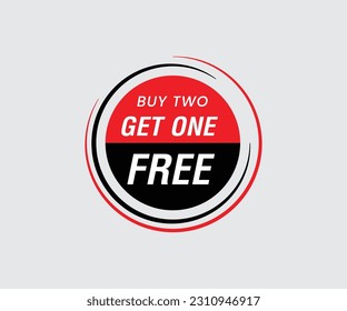 Buy two, get one free: buy two, get one free template voucher or coupon set. Special shop store discount tag, sticker, label to buy two product for price of one vector illustration isolated on white