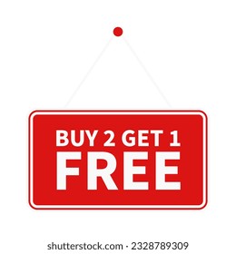 Buy Two Get One Free In Red Color Rectangle Shape For Promotion Sale
