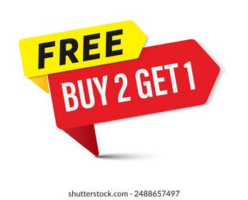 Buy two get one free. Buy 2 get 1 Free tags sale promotion. Special offer design for business advertising web and social, banner design template, discount. Vector Illustration.