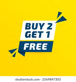 buy two get one free yellow background for retail store promo vector