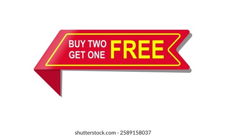 Buy two get one free sale offer label. Vector shopping isolated badge