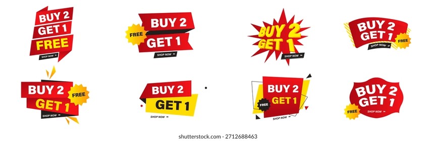 Comprar Dos Obtener Un Anuncio De Promoción Gratis, Comprar Dos Obtener Uno Gratis, Promoción, Anuncio De Descuento. Vector