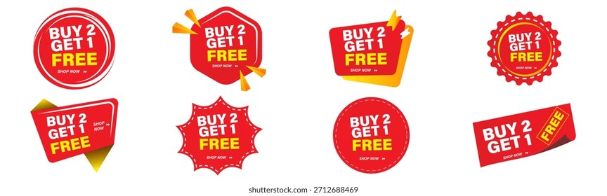 Comprar Dos Obtener Un Anuncio De Promoción Gratis, Comprar Dos Obtener Uno Gratis, Promoción, Anuncio De Descuento. Vector