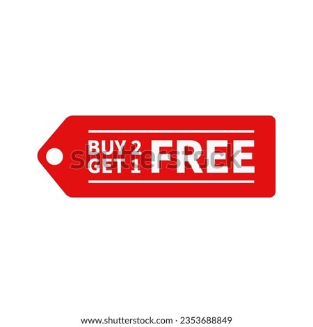 Buy Two Get One Free In Red Hanging Tag Shape With White Line For Promotion Sale Business
