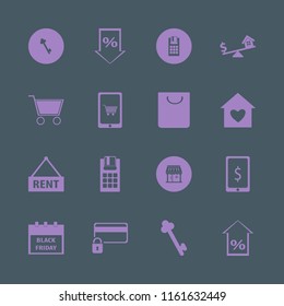buy vector icons set. with dollar house scales, shopping bag, percent up and black friday calendar in set