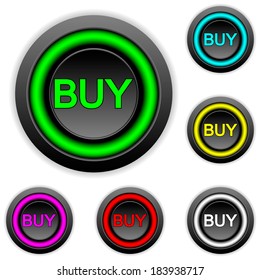 Buy vector sign buttons set on white background.