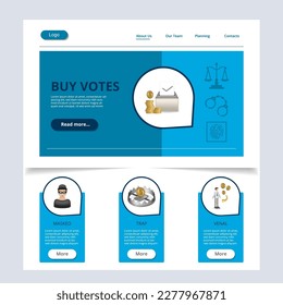 Buy votes flat landing page website template. Masked, trap, venal. Web banner with header, content and footer. Vector illustration.