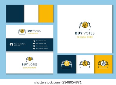 Buy votes logo design with editable slogan. Branding book and business card template.