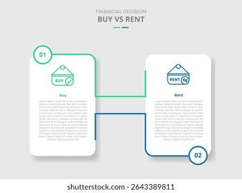 comprar vs alugar comparação para infográfico com caixa vertical conectar ou vinculado por linha estilo de sombra projetada com vetor de informação de lista de dois pontos