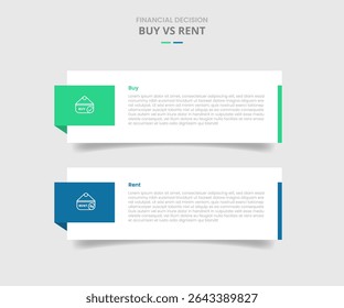 comprar vs alugar comparação para infográfico com caixa retangular grande recipiente com emblema no lado sombra estilo com vetor de informação de lista de dois pontos