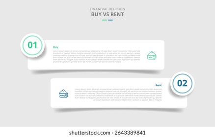 buy vs rent comparison for infographic with round rectangle box with circle badge drop shadow style with two point list information vector