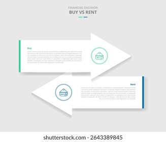 comprar vs alugar comparação para infográfico com contêiner de seta grande oposto estilo de sombra de queda de direção com vetor de informação de lista de dois pontos