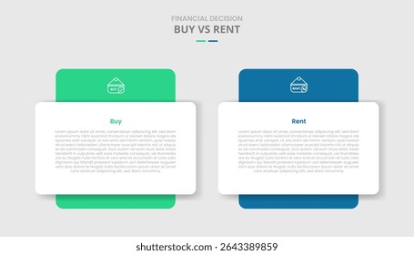 comprar vs alugar comparação para infográfico com caixa redonda com bloco grande atrás estilo de sombra projetada com vetor de informação de lista de dois pontos