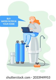 Buy water filter in home for cleaning tap water from mechanical, insoluble particles, impurities, chlorine and its derivatives. Household filtration systems for an apartment, reverse osmosis cleaning