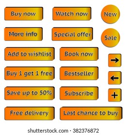Buy web orange buttons for website or app on white background. Vector eps10.
