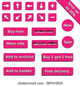 Buy web pink buttons for website or app on white background. Vector eps10.