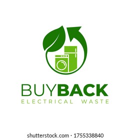 Buyback household waste electrical and electronic equipment logo template. Electrical waste icon. Recycling electrical items logo. E-Waste icon. Washing machine and fridge.