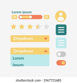 Buyer Account UI Elements Kit. Settings, Dropdown Menu Isolated Vector Icon, Bar And Dashboard Template. Web Design Widget Collection For Mobile Application With Light Theme Interface