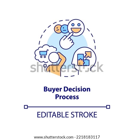 Buyer decision process concept icon. Purchase intention. Choose what to buy abstract idea thin line illustration. Isolated outline drawing. Editable stroke. Arial, Myriad Pro-Bold fonts used