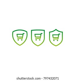 Buyer Defense Symbol, Consumer Protection, Shield With Shop Cart Icon Collection