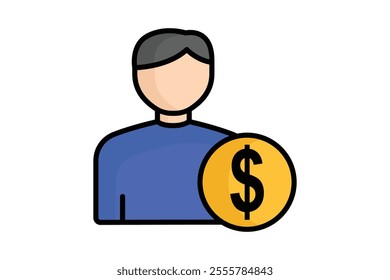 Buyer icon. colored outline icon style. people with dollar. icon related to procurement. procurement management elements vector illustration