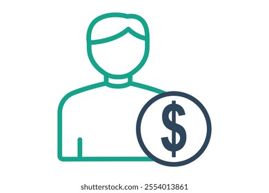 Buyer icon. line icon style. people with dollar. icon related to procurement. procurement management elements vector illustration