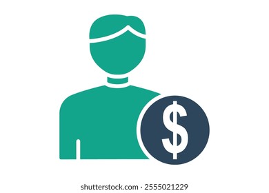 Buyer icon. solid icon style. people with dollar. icon related to procurement. procurement management elements vector illustration