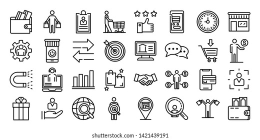 Buyer icons set. Outline set of buyer vector icons for web design isolated on white background - Shutterstock ID 1421439191