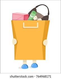 The buyer to keep a package with purchases. Flat vector illustration.