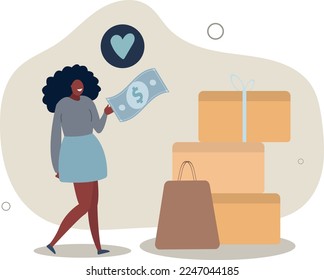 buyer with money and boxes with goods .shopping and business concept.vector illustration.