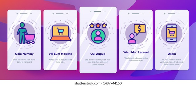 Buyer Onboarding Mobile App Page Screen Vector Illustrations