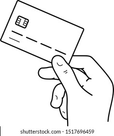 The buyer pays for the purchase in the store. Vector outline icon.