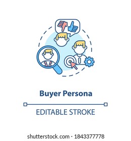 Buyer persona concept icon. Target customer idea thin line illustration. Market segmentation. Social media audience. Target market analysis. Vector isolated outline RGB color drawing. Editable stroke