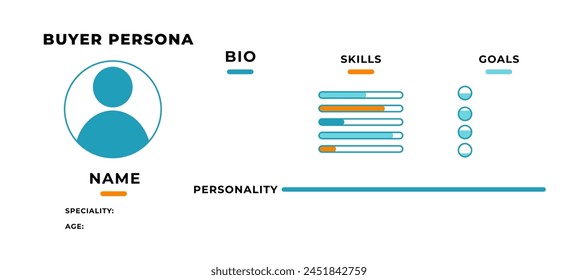 Buyer persona data schema. Marketing identification of user with skills and personal data with biography for business vector information