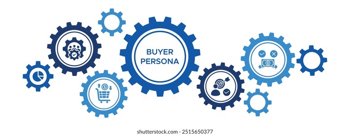 Buyer Persona Marketing Banner Vector Concept Featuring Icons for Demographics, Purchasing Habits, Goals, and Buying Decisions