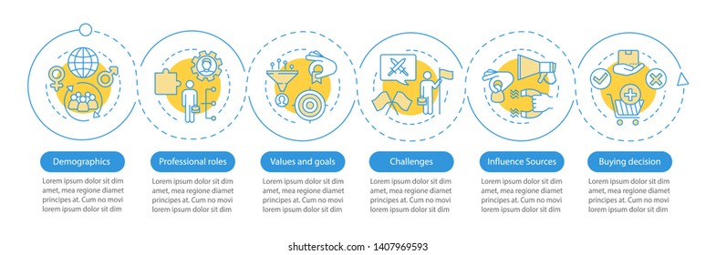 Buyer Persona Vector Infographic Template. Business Presentation Design Elements. Data Visualization With 6 Steps And Options. Process Timeline Chart. Workflow Layout With Linear Icons