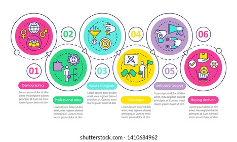 Buyer Persona Vector Infographic Template. Business Presentation Design Elements. Data Visualization With 6 Steps And Options. Process Timeline Chart. Workflow Layout With Linear Icons