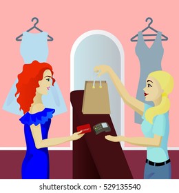 Buyer in shop pays card