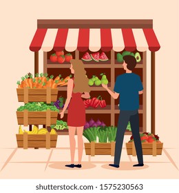 buyer woman and man design, shop store market shopping commerce retail buy and paying theme Vector illustration