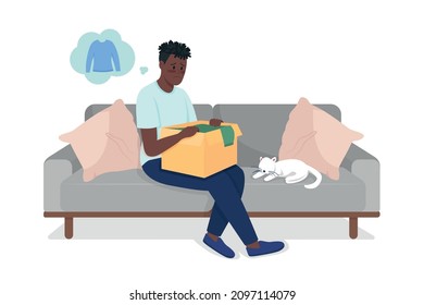 Buyer With Wrong Order Semi Flat Color Vector Character. Posing Figure. Full Body Person On White. Online Shopping Cons Isolated Modern Cartoon Style Illustration For Graphic Design And Animation