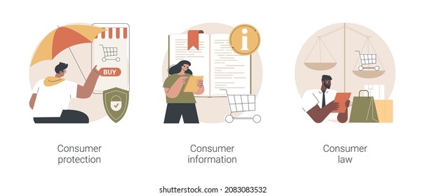 Buyers rights regulation abstract concept vector illustration set. Consumer protection, financial information and privacy security policy, consumer law, online shopping, e-commerce abstract metaphor.