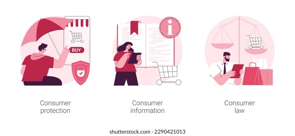 Buyers rights regulation abstract concept vector illustration set. Consumer protection, financial information and privacy security policy, consumer law, online shopping, e-commerce abstract metaphor.