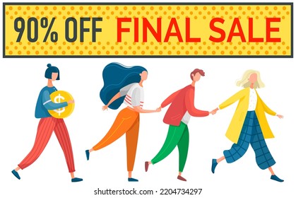 Buyers Rush To Get Discount On Final Sale, Buy Now Banner, Best Price On Products Of Premium Quality. Good Deal For Customer. People Buyers Are Attracted By Advertising Sale In Store On Black Friday