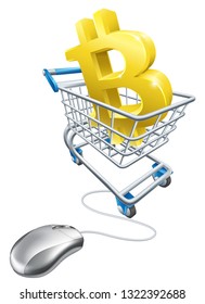 Buying Bitcoin computer mouse supermarket shopping cart concept