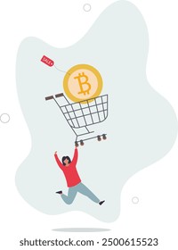 Buying Bitcoin on sale when cryptocurrency price crash to make profit concept.flat design with people.