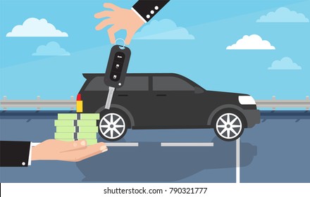 buying a black car.Vector illustration in a flat style
