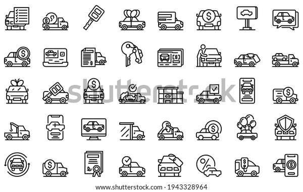 Buying car icons set.\
Outline set of buying car vector icons for web design isolated on\
white background