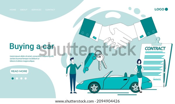 Buying a car.Buying\
selling renting cars.The concept of safe and fast purchase and\
execution of a sales contract.An illustration in the style of a\
green landing page.